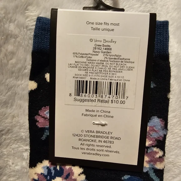 Vera Bradley Navy Garden Crew Socks - Picture 3 of 4